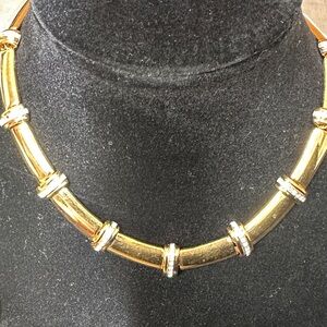 Vintage Gold Link Collar Necklace with Rhinestone Accents